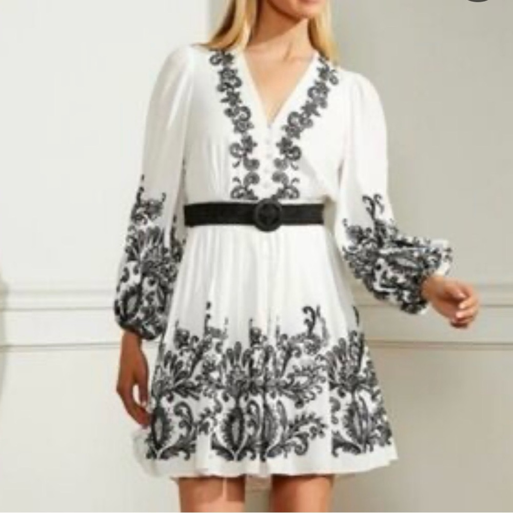 ANTONIO MELANI White Dress with Black Embroidery